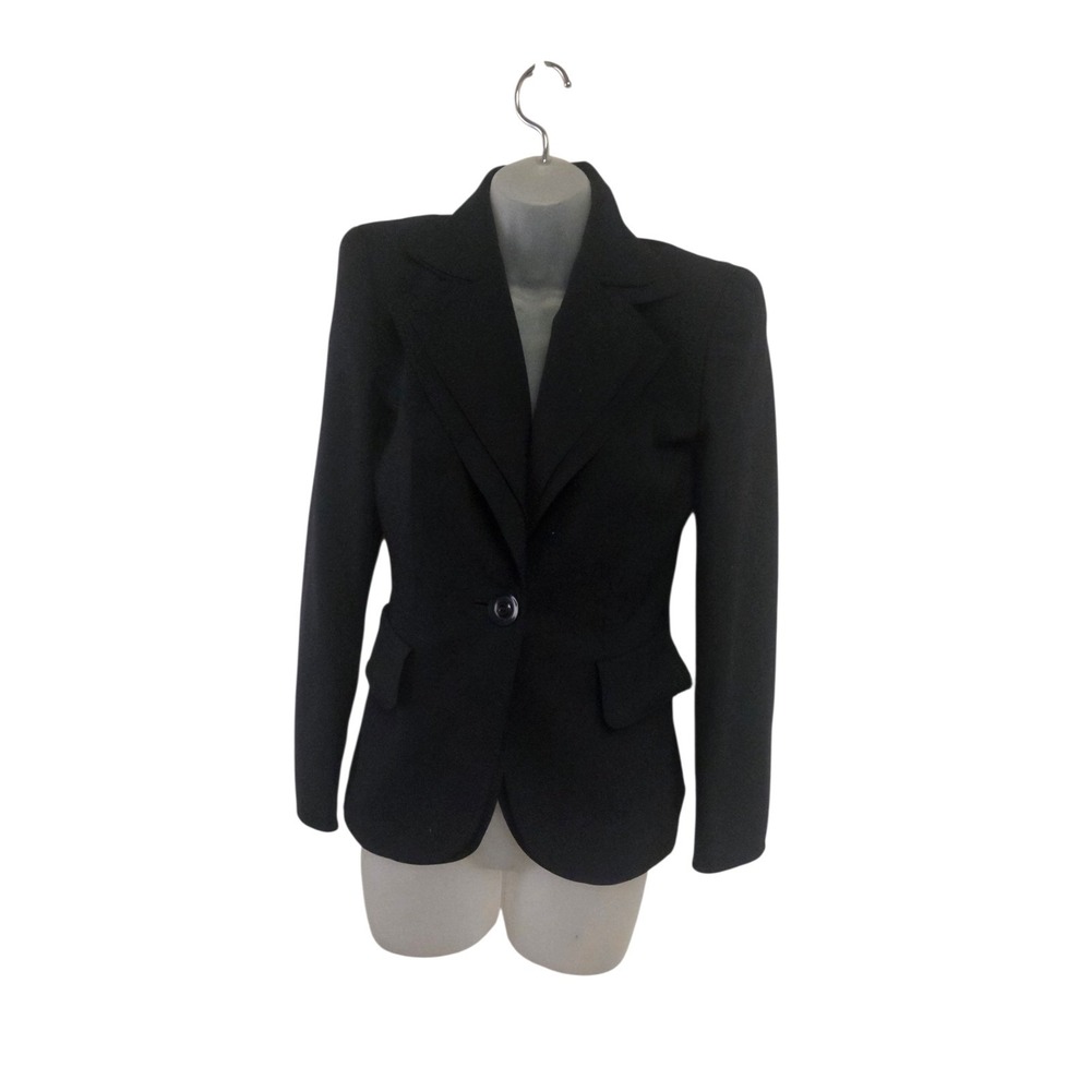 Escada Womens Black Virgin Wool Blend Single Button Tailored‎ Blazer Jacket 34